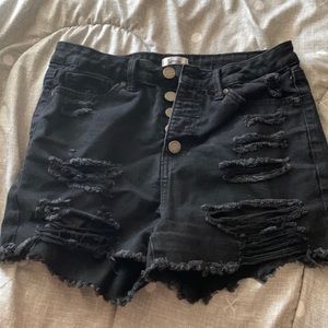 Black Ripped High Rise Shorts